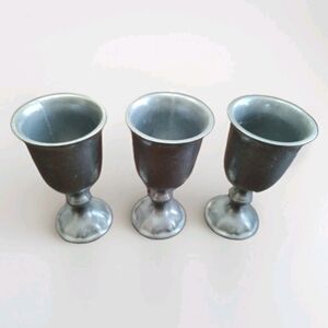Lot of 3 Wine Goblet Queen Anne Aluminum 8oz Statesmetal Made in USA Pewter Look